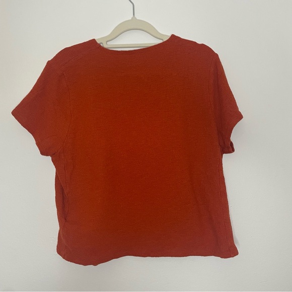 Madewell Texture & Thread Women’s Wrap Tie Top Shirt Brick Red Orange size XL - Picture 2 of 9